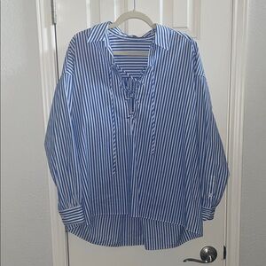 Elliott Lauren Blue and White Striped Button Down Shirt